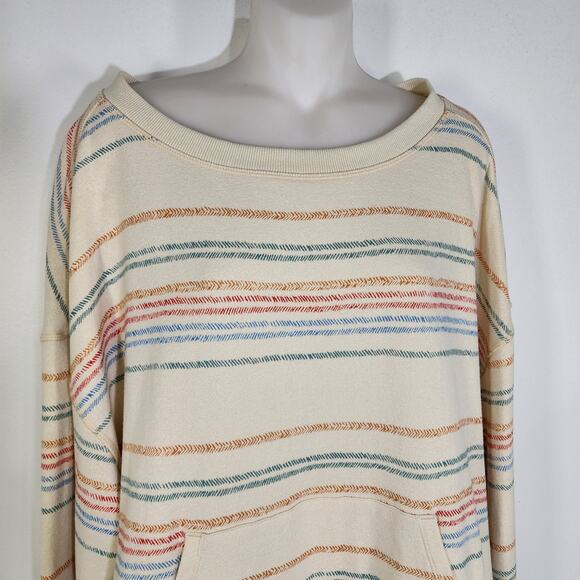 PRANA Women's Cozy Up Suncation Top Canvas Multi Stripe Large Hemp French Terry - Picture 5 of 12